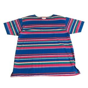 Vintage Lord Issacs Shirt Womens Large Rainbow Striped Retro Colorful Crew 90s